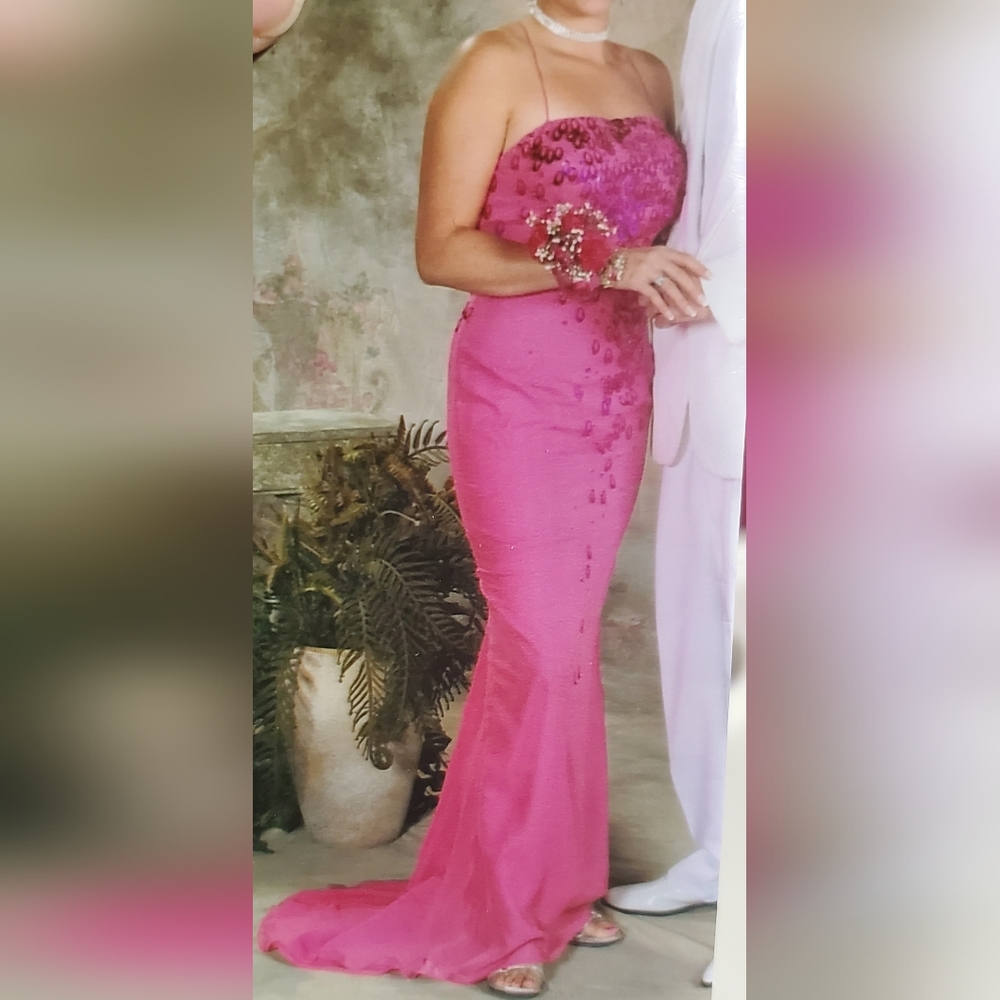 B'Dazzle Formal Gown Pink Open Back Micro Train